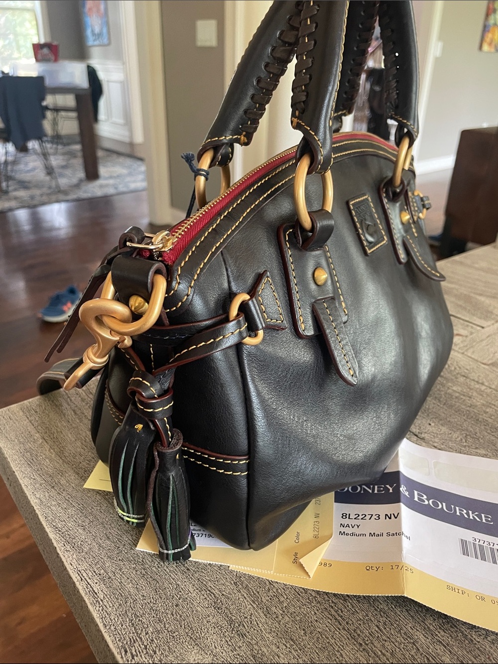Dooney & bourke medium mail Florentine navy blue satchel bag NWT - Picture 3 of 7